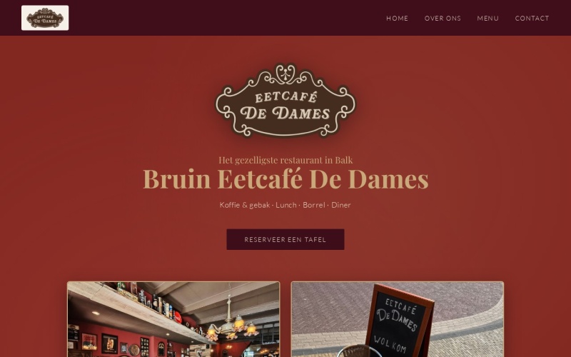 Screenshot van de website van Eetcafé De Dames